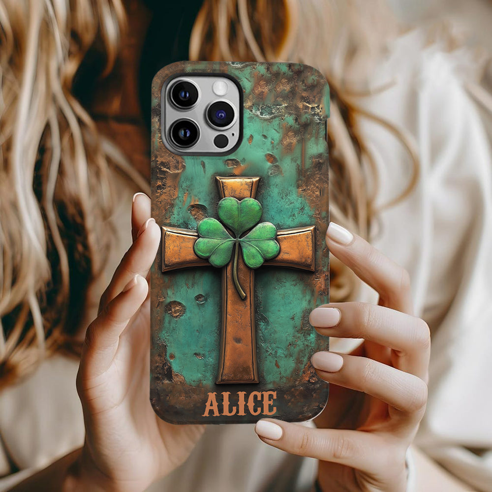 Coque de téléphone vintage avec croix irlandaise et impression intégrale personnalisée pour la Saint-Patrick