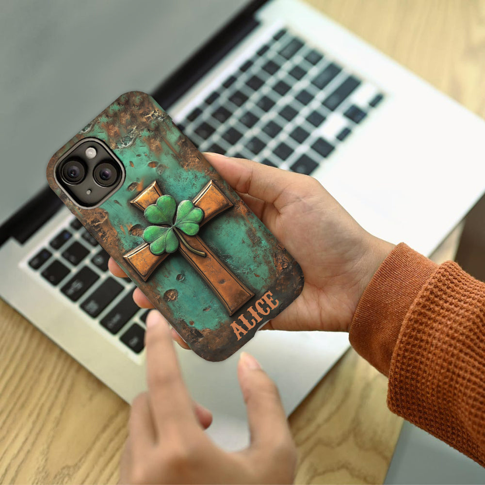 Coque de téléphone vintage avec croix irlandaise et impression intégrale personnalisée pour la Saint-Patrick