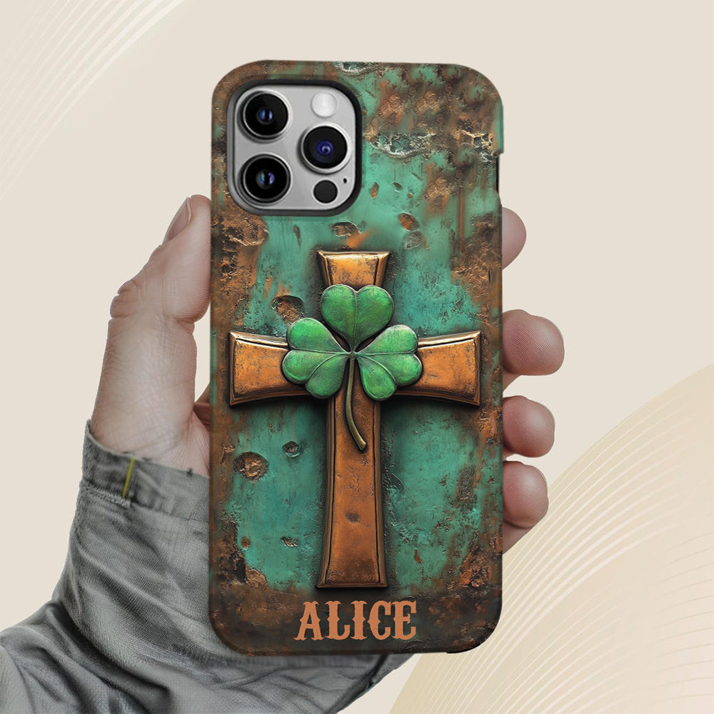 Coque de téléphone vintage avec croix irlandaise et impression intégrale personnalisée pour la Saint-Patrick