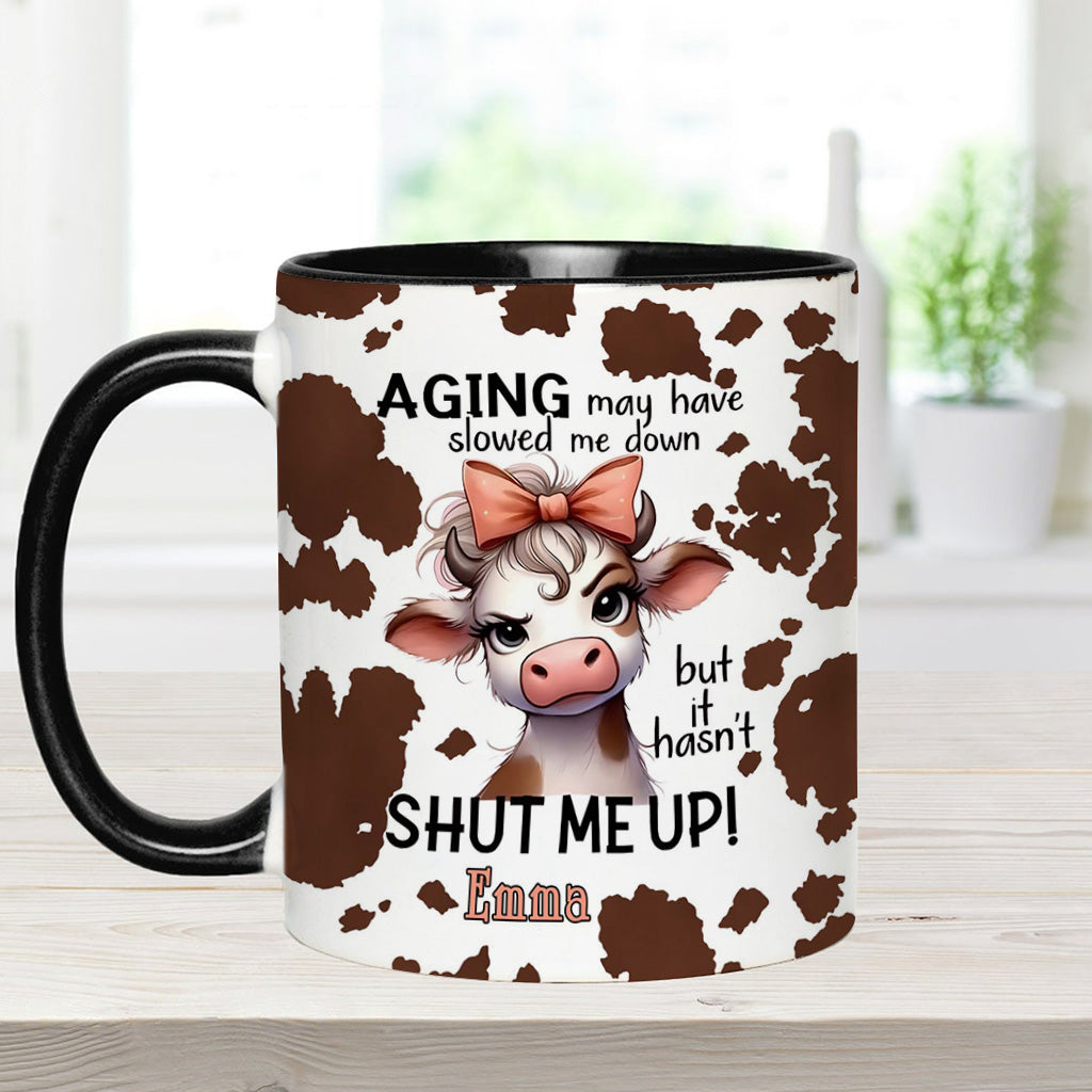 Le vieillissement a peut-être ralenti - Mug personnalisé à motif vache