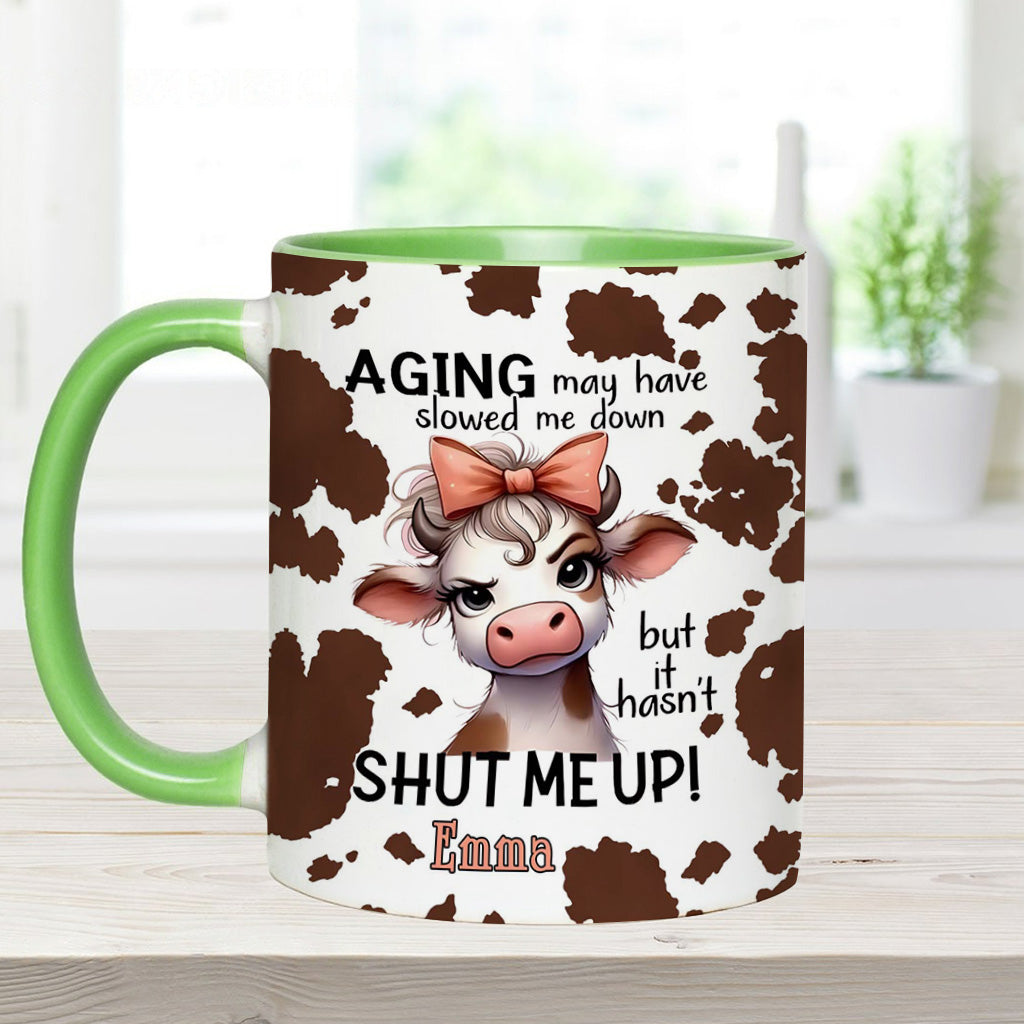 Le vieillissement a peut-être ralenti - Mug personnalisé à motif vache