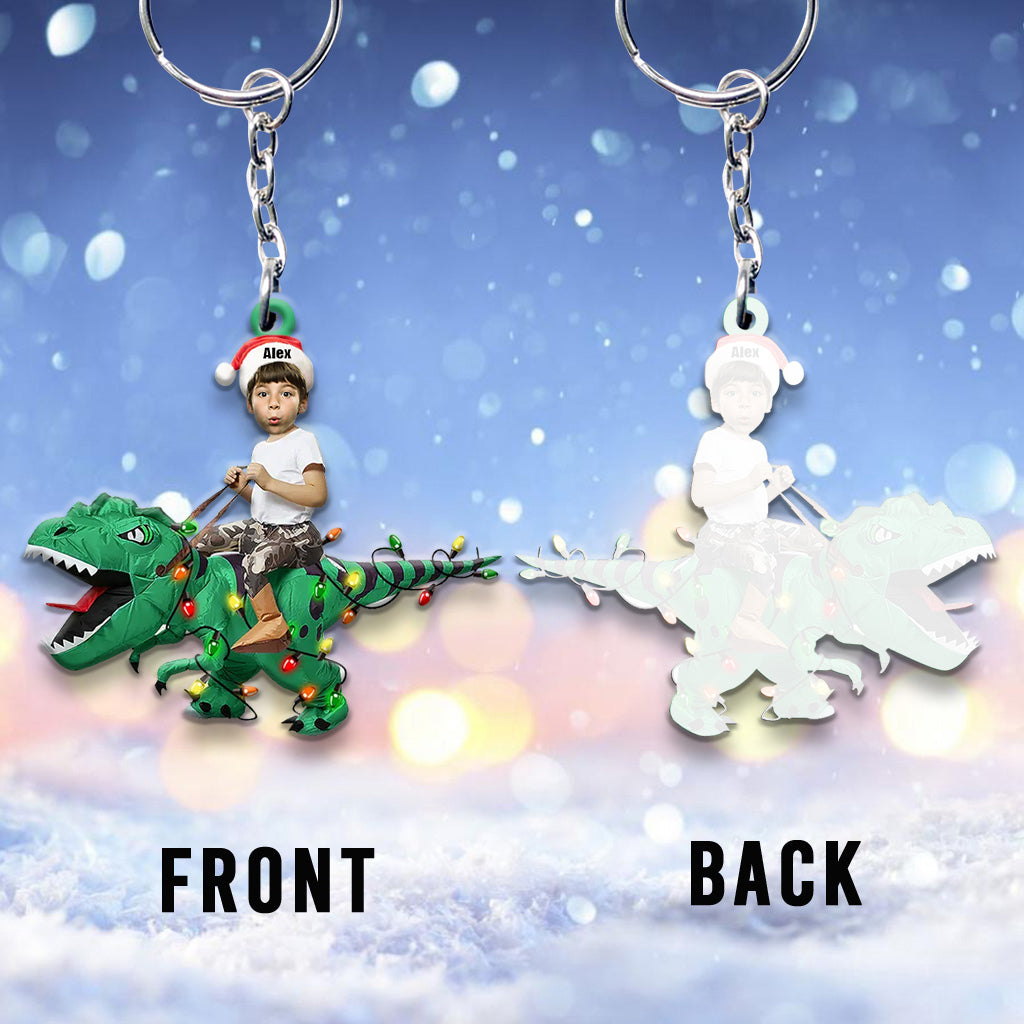 Cute Kid Rides The Dinosaurus - Personalized Kid Keychain