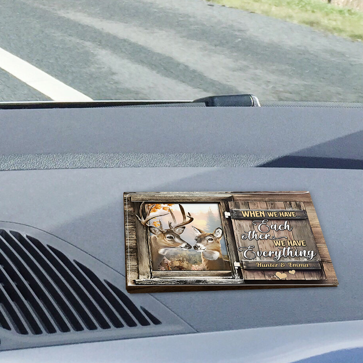 Fahr vorsichtig! Ich liebe dich! – Personalisierter Sonnenblendenclip in Jagdform