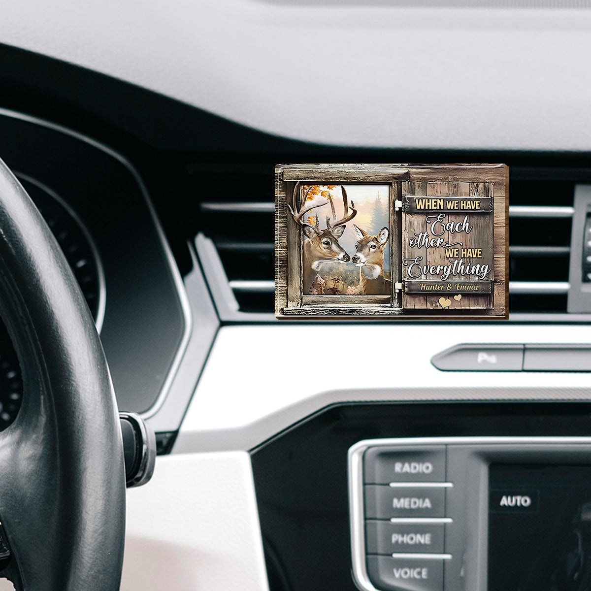 Fahr vorsichtig! Ich liebe dich! – Personalisierter Sonnenblendenclip in Jagdform