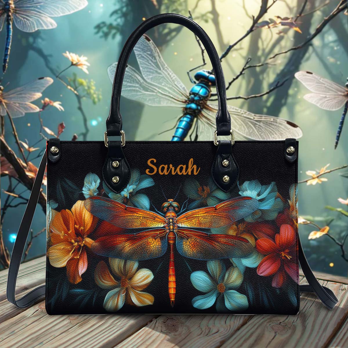 Stunning Dragonfly - Personalized Dragonfly Leather Handbag
