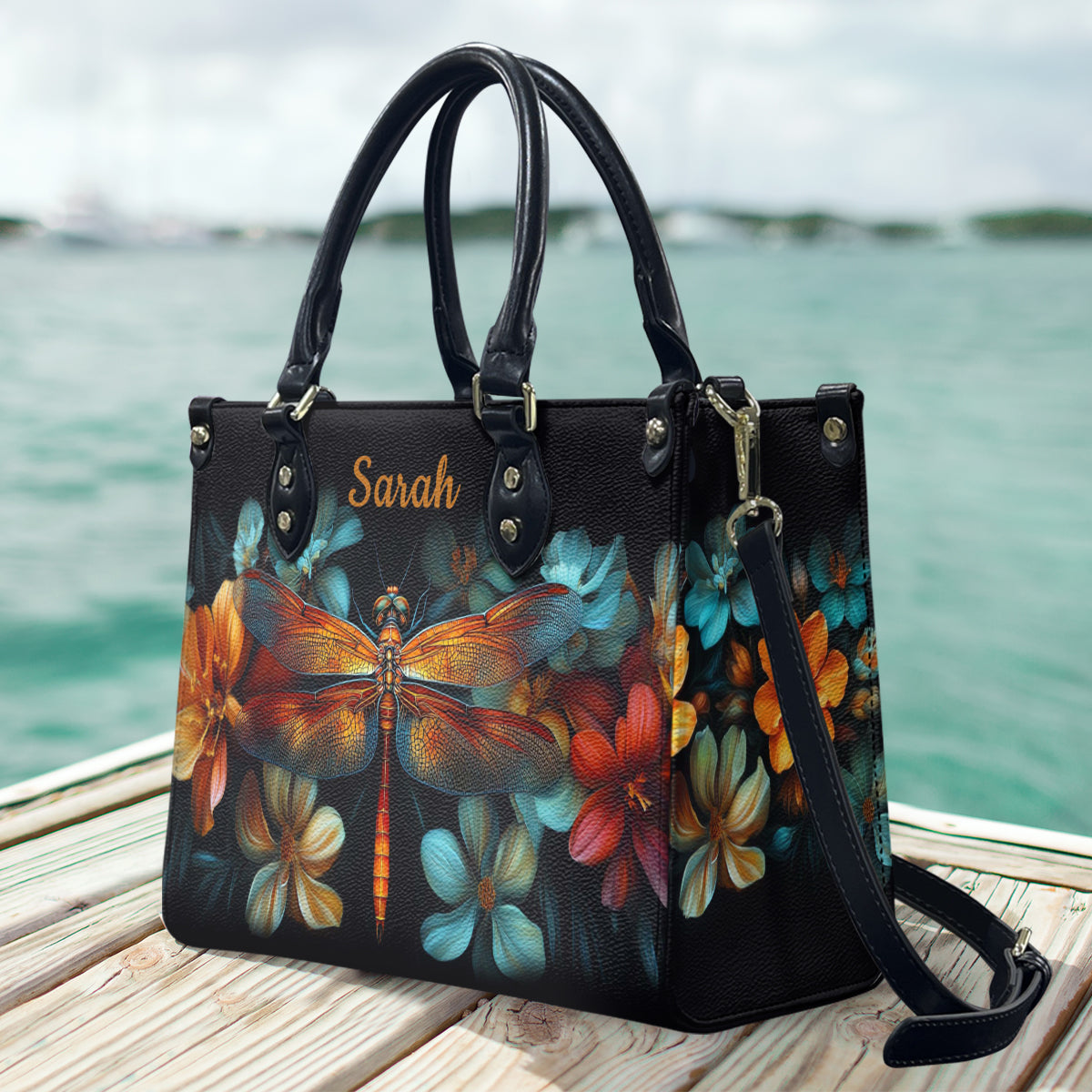 Stunning Dragonfly - Personalized Dragonfly Leather Handbag