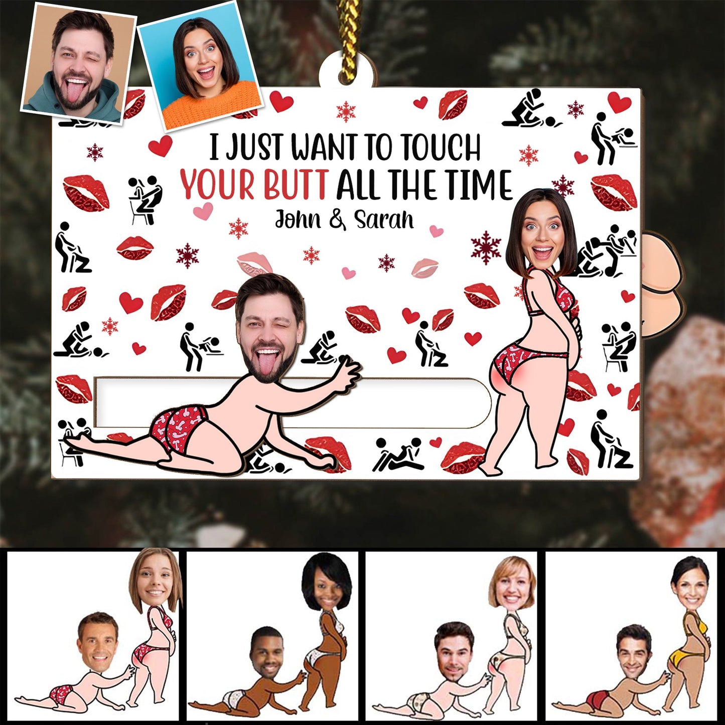 I Just Want To Touch Your Butt All The Time - Personalized Couple Sliding Ornament