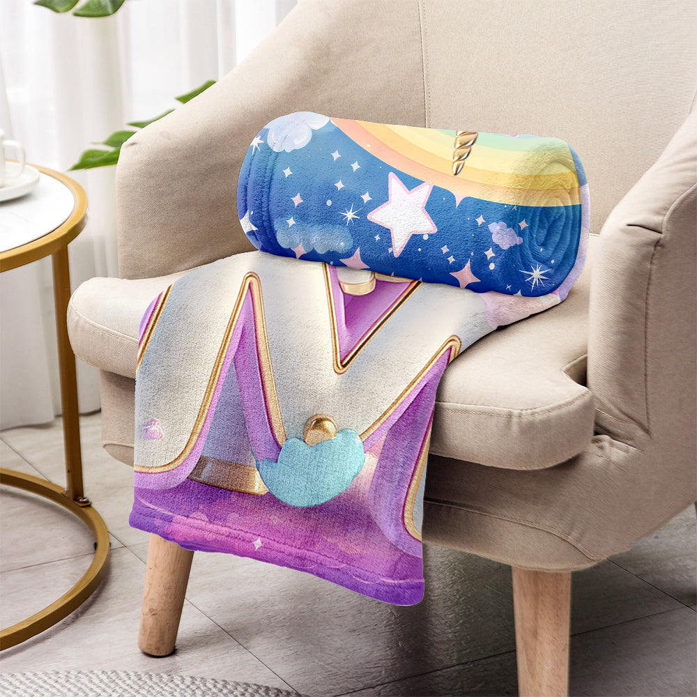 Adorable Unicorn Letter - Personalized Kid Blanket