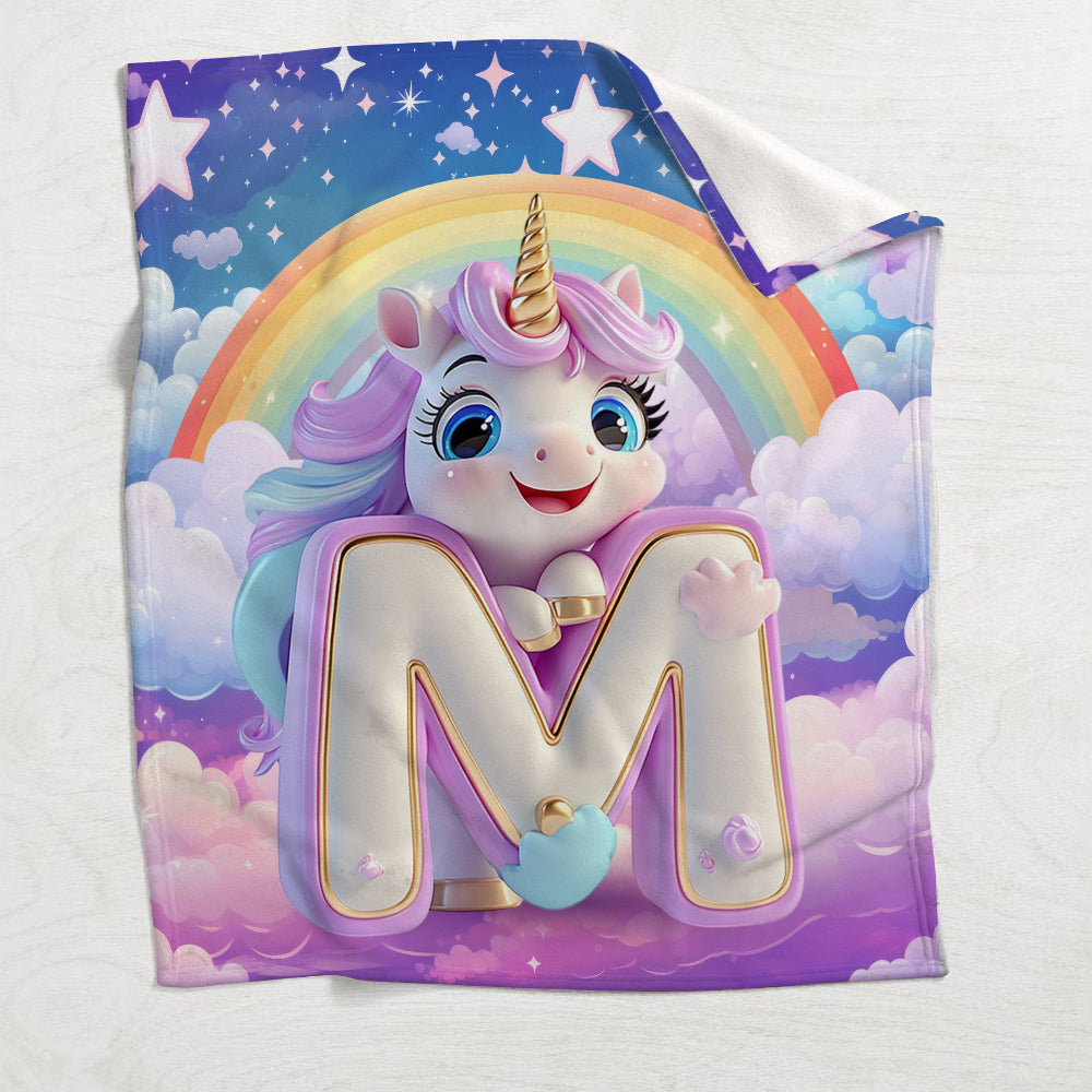 Adorable Unicorn Letter - Personalized Kid Blanket