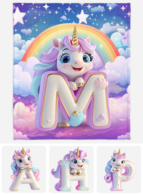 Adorable Unicorn Letter - Personalized Kid Blanket