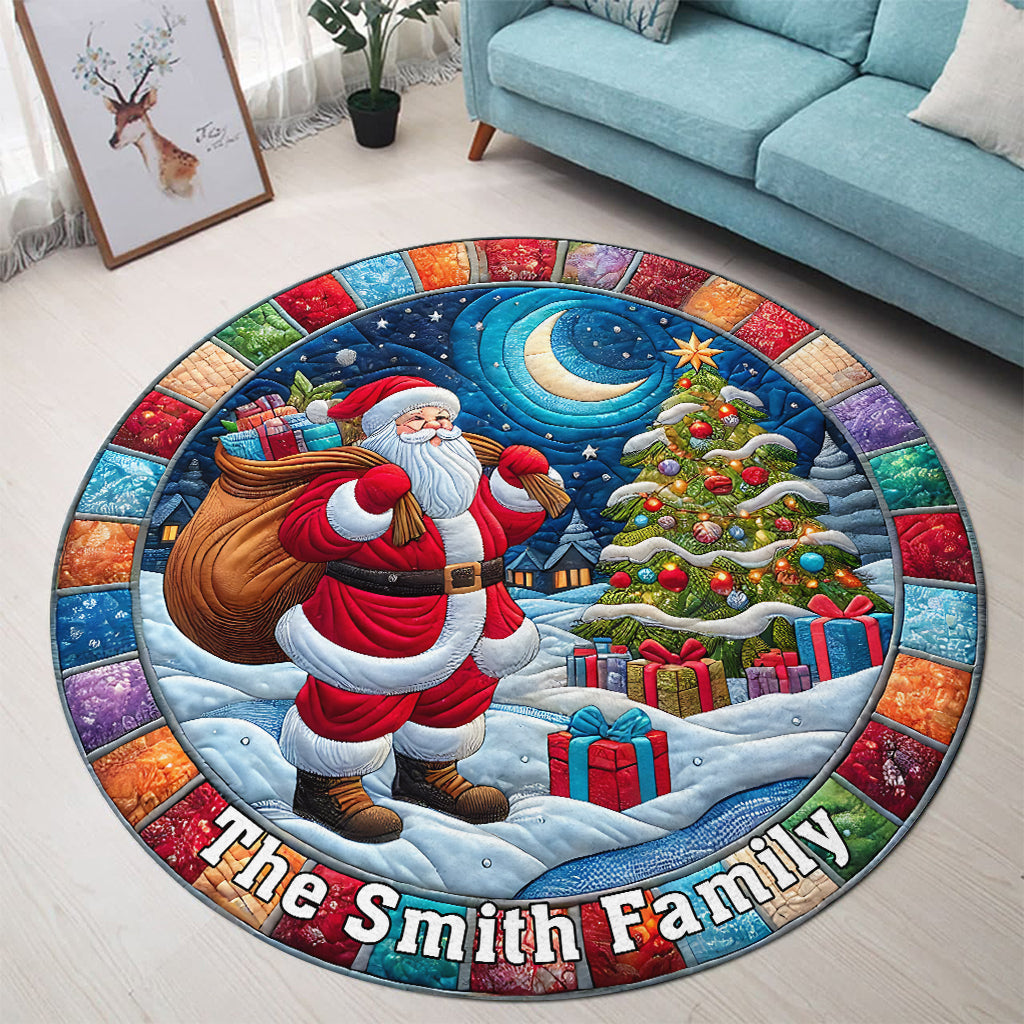 Frohe Weihnachten – Personalisierter runder Familienteppich