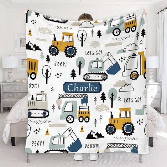 Cute Construction Vehicles - Personalized Kid Blanket