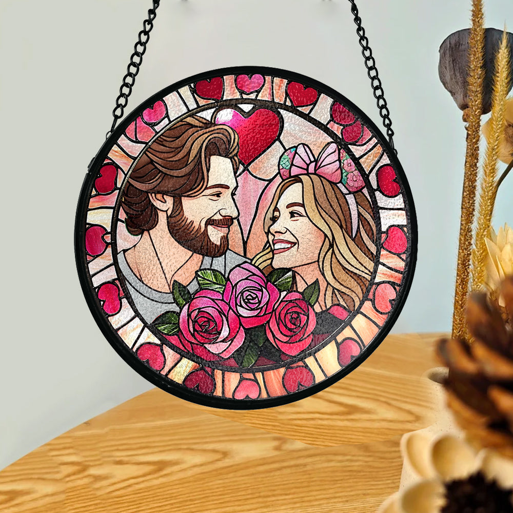 Faux Stained Glass Couples Portrait From Photo - Personalized Couple Stained Glass Suncatcher
