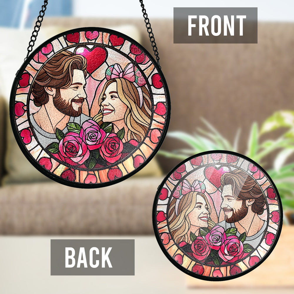 Faux Stained Glass Couples Portrait From Photo - Personalized Couple Stained Glass Suncatcher