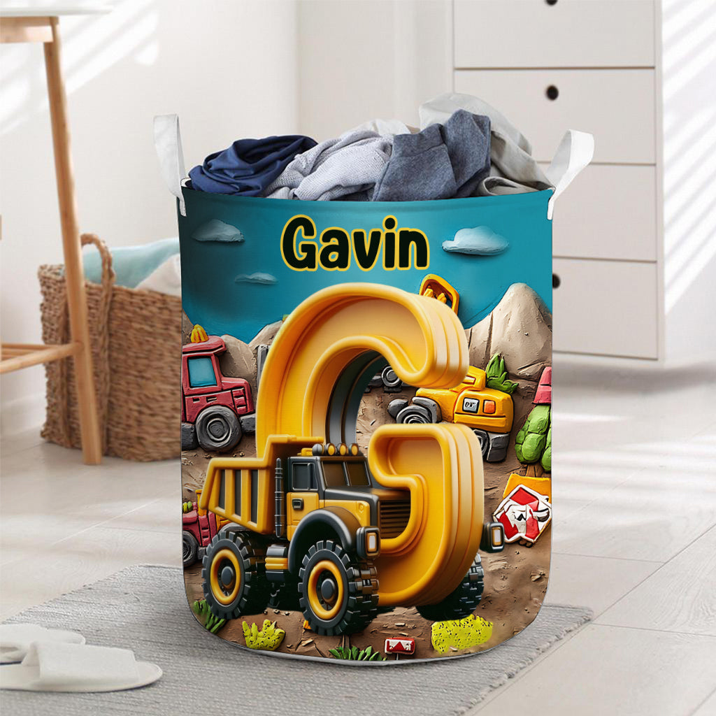 Construction Vehicles Letter - Personalized Kid Storage Basket