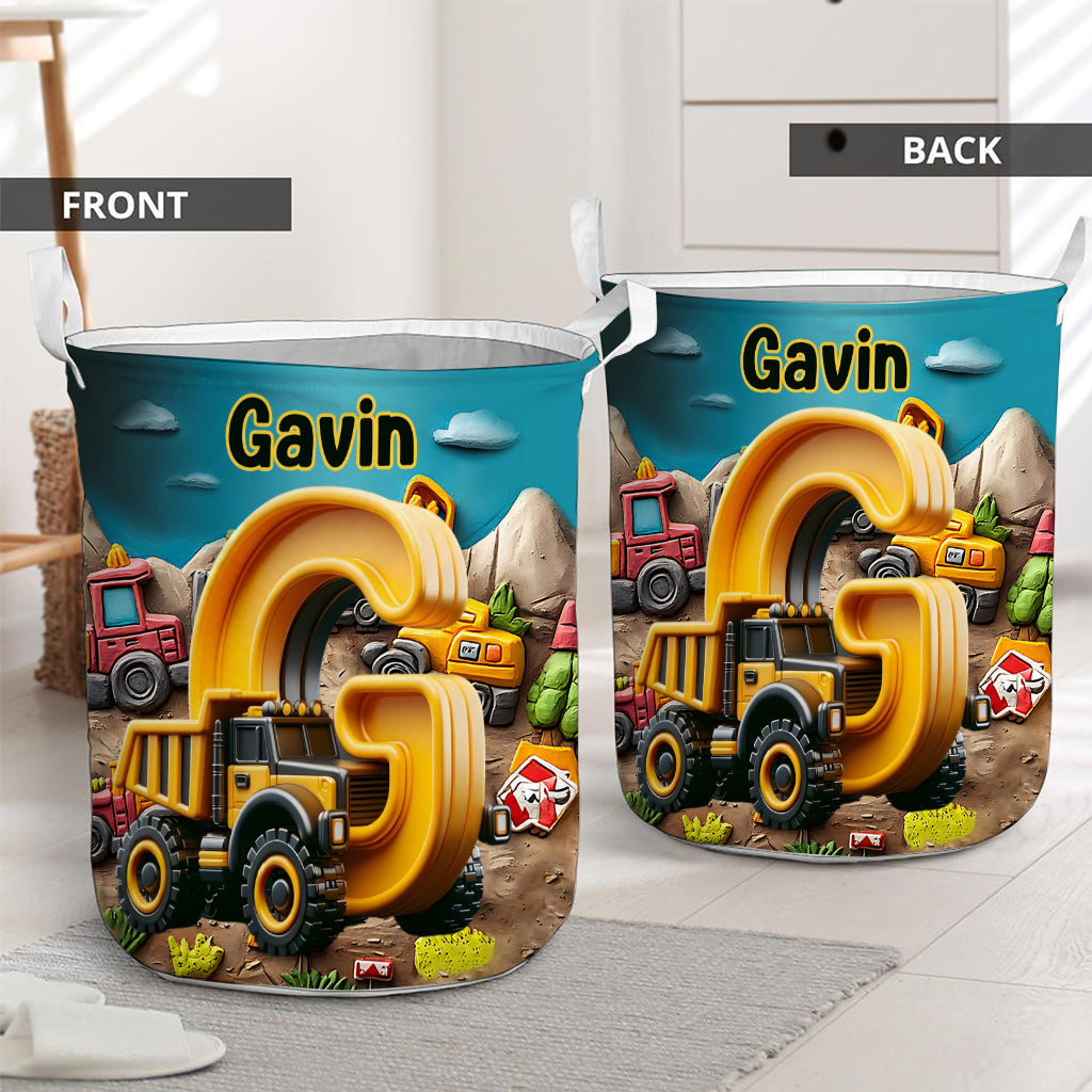 Construction Vehicles Letter - Personalized Kid Storage Basket