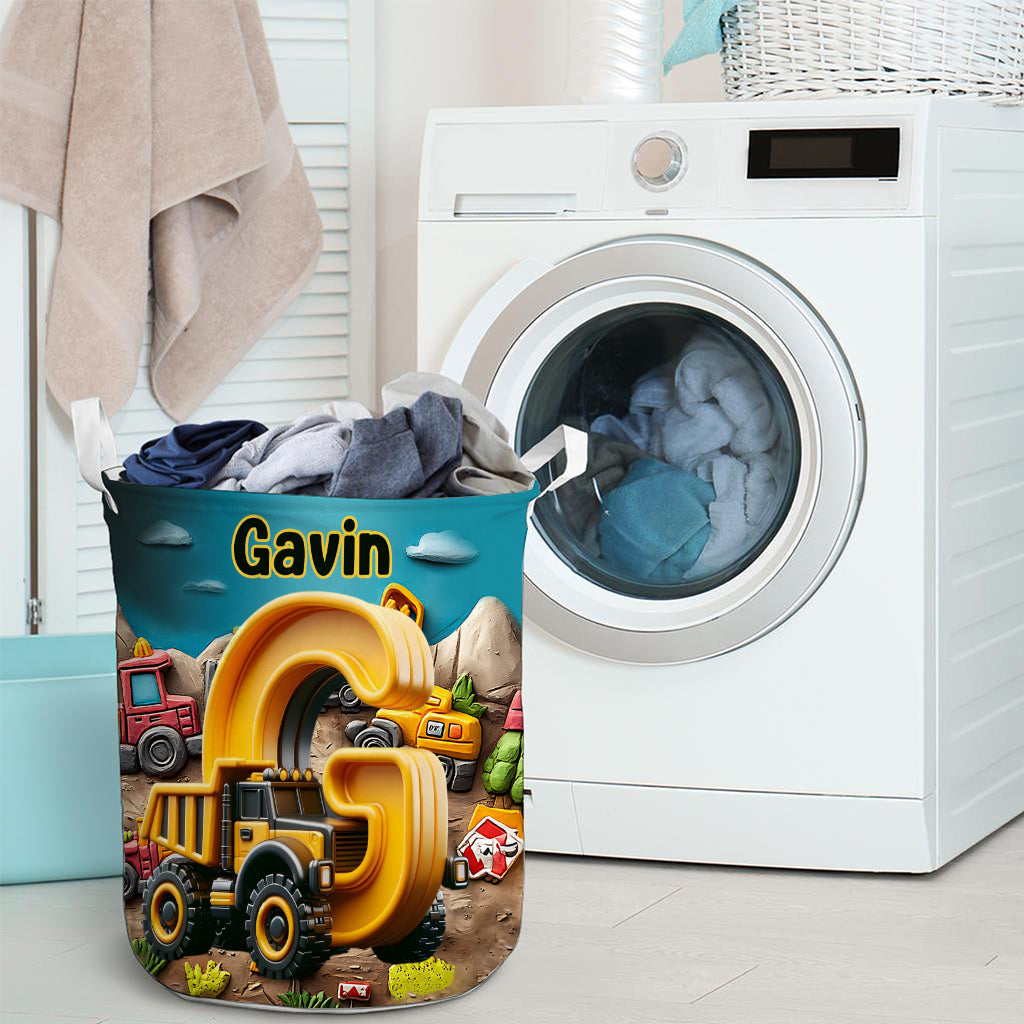 Construction Vehicles Letter - Personalized Kid Storage Basket