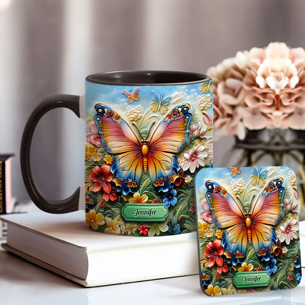 Beautiful Butterfly Bee Dragonfly Hummingbird - Personalized Butterfly Accent Mug