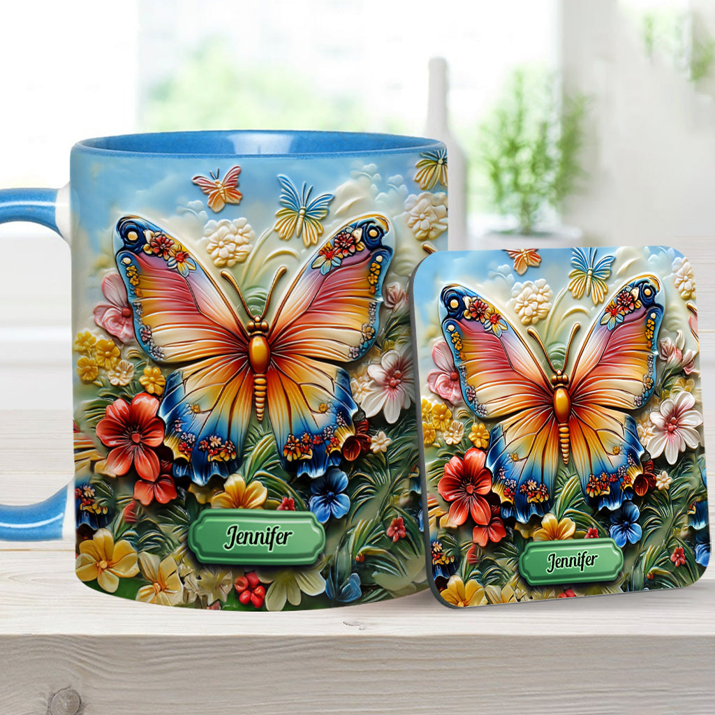 Beautiful Butterfly Bee Dragonfly Hummingbird - Personalized Butterfly Accent Mug