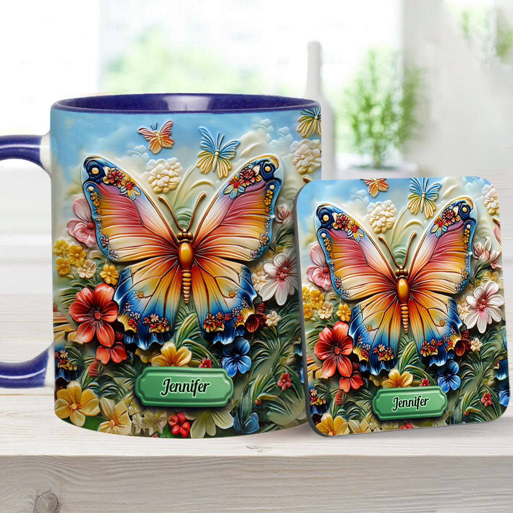 Beautiful Butterfly Bee Dragonfly Hummingbird - Personalized Butterfly Accent Mug