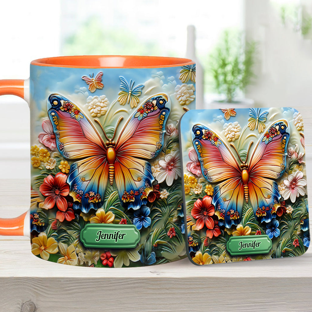 Beautiful Butterfly Bee Dragonfly Hummingbird - Personalized Butterfly Accent Mug