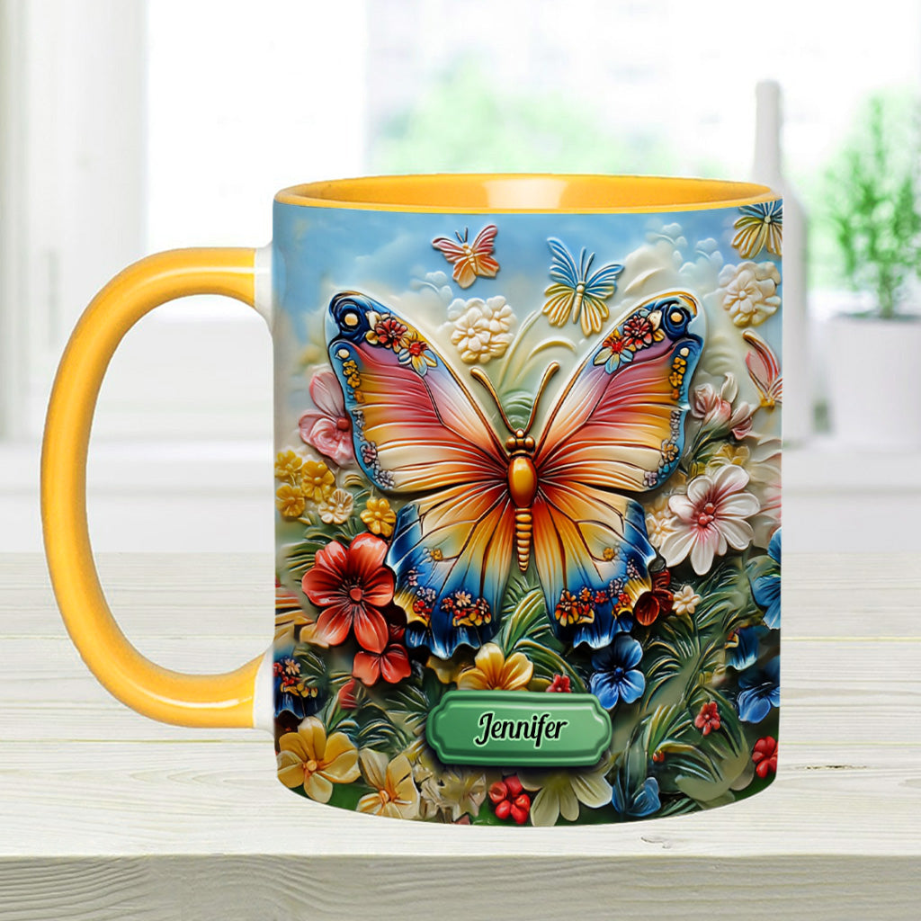 Beautiful Butterfly Bee Dragonfly Hummingbird - Personalized Butterfly Accent Mug
