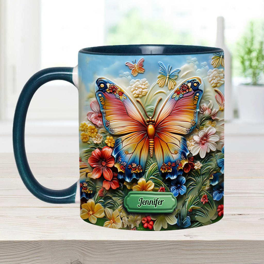 Beautiful Butterfly Bee Dragonfly Hummingbird - Personalized Butterfly Accent Mug