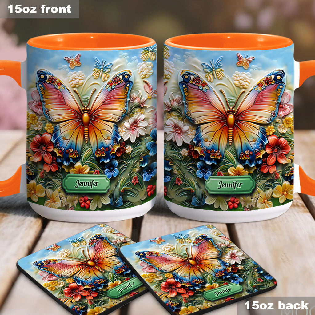 Beautiful Butterfly Bee Dragonfly Hummingbird - Personalized Butterfly Accent Mug
