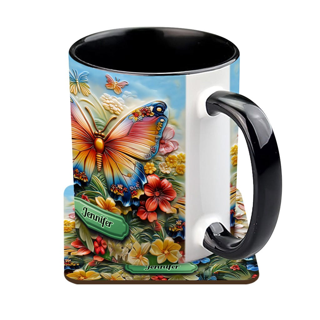 Beautiful Butterfly Bee Dragonfly Hummingbird - Personalized Butterfly Accent Mug