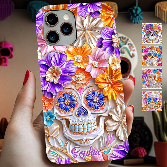 Coque de téléphone personnalisée avec motif tête de mort florale et imprimé intégral