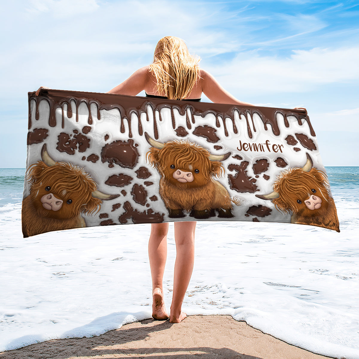 Just A Girl Who Loves Highland Cow - Personalized Highland Cow Quick-dry Beach Towel/ Bath Towel
