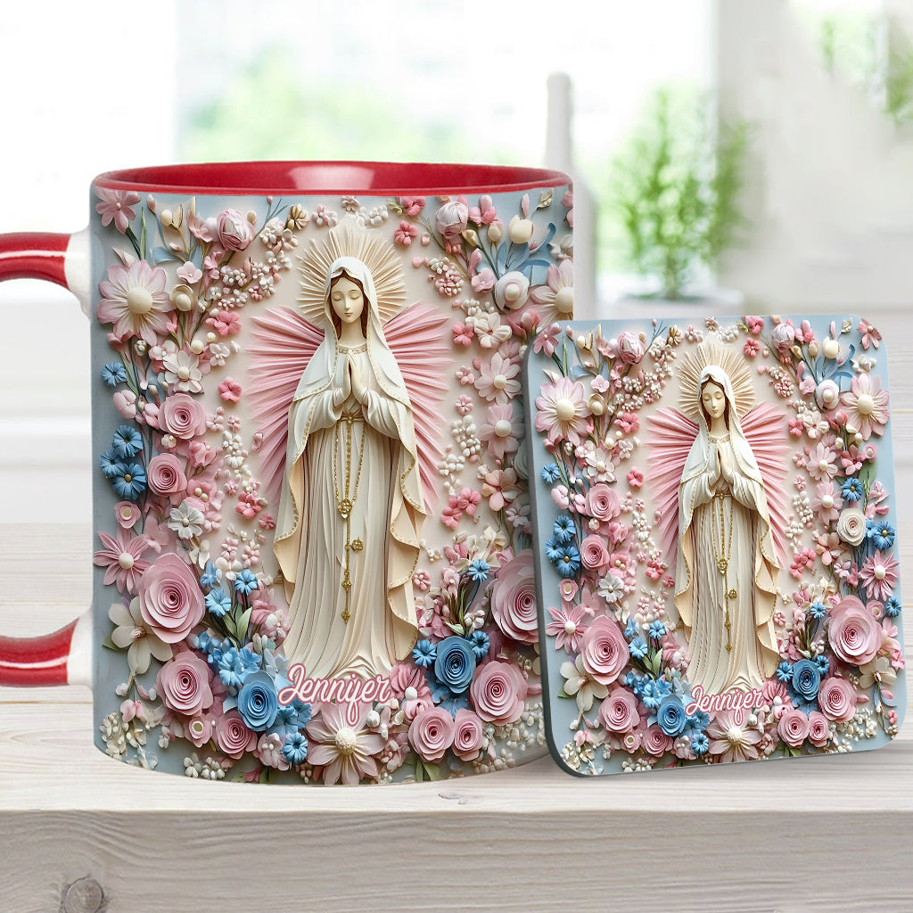 Floral Serenity of Mary - Personalized Christian Accent Mug