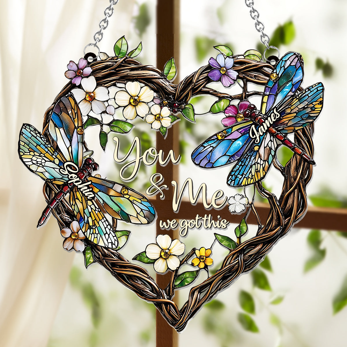 Couple de libellules - Décoration attrape-soleil personnalisée à suspendre à la fenêtre, représentant une libellule 