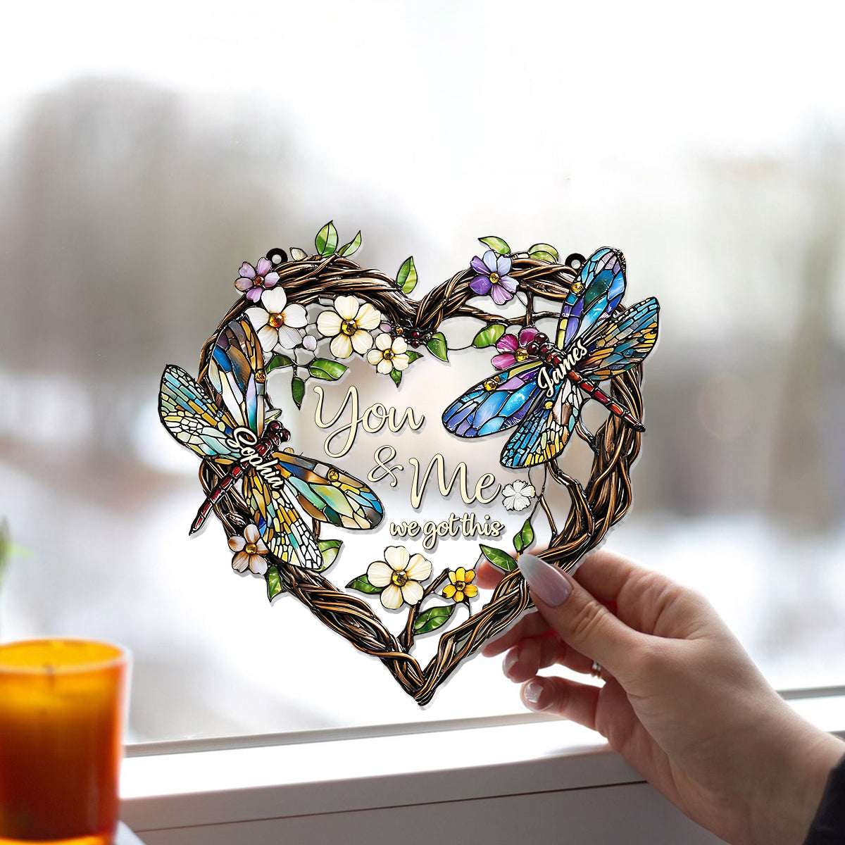 Couple de libellules - Décoration attrape-soleil personnalisée à suspendre à la fenêtre, représentant une libellule 