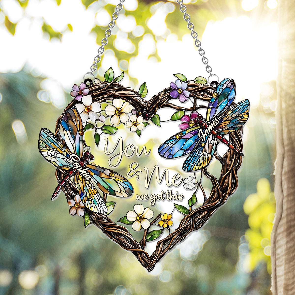 Couple de libellules - Décoration attrape-soleil personnalisée à suspendre à la fenêtre, représentant une libellule 