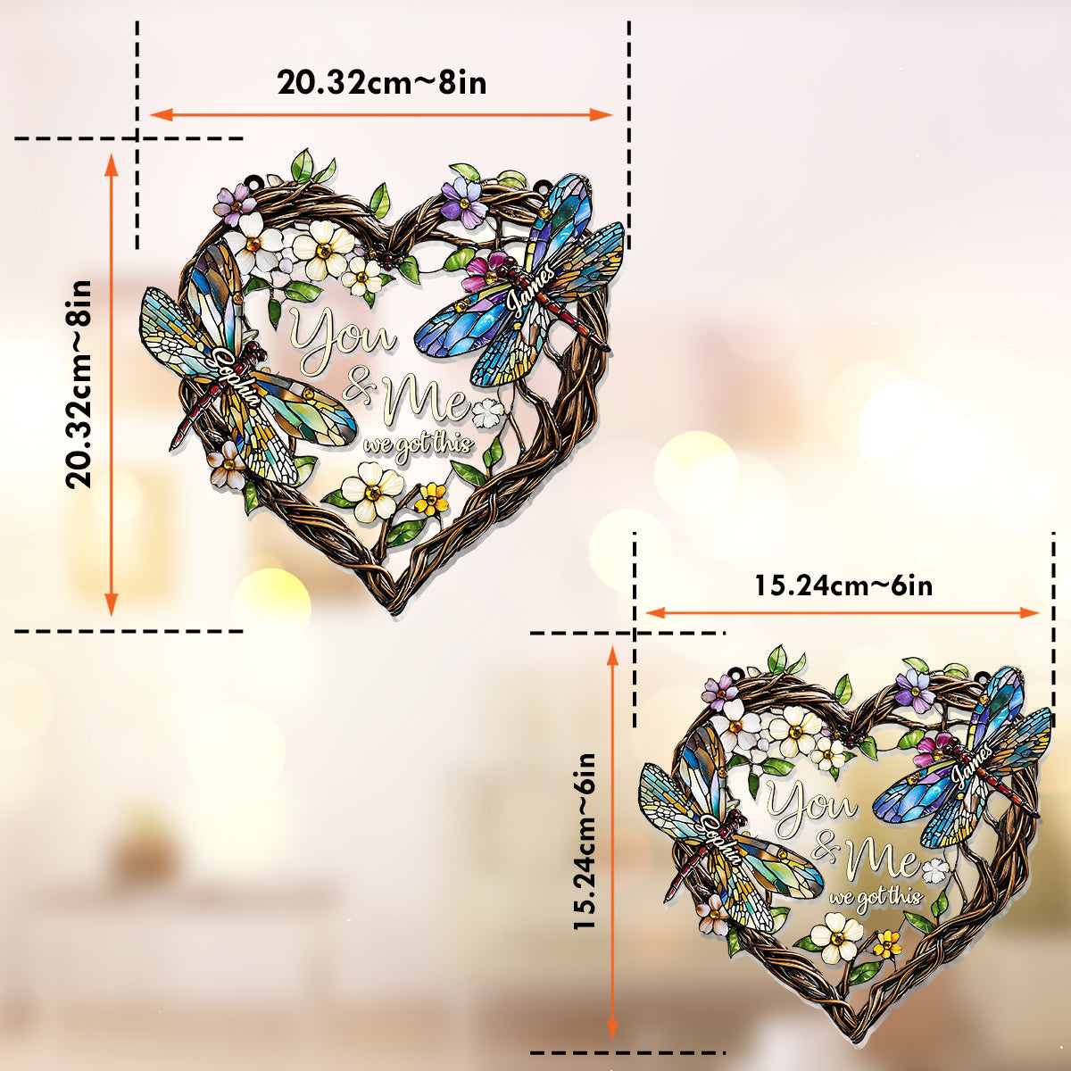 Couple de libellules - Décoration attrape-soleil personnalisée à suspendre à la fenêtre, représentant une libellule 