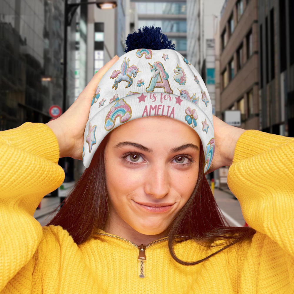 Beautiful Unicorn Alphabet - Personalized Kid Beanie Hat