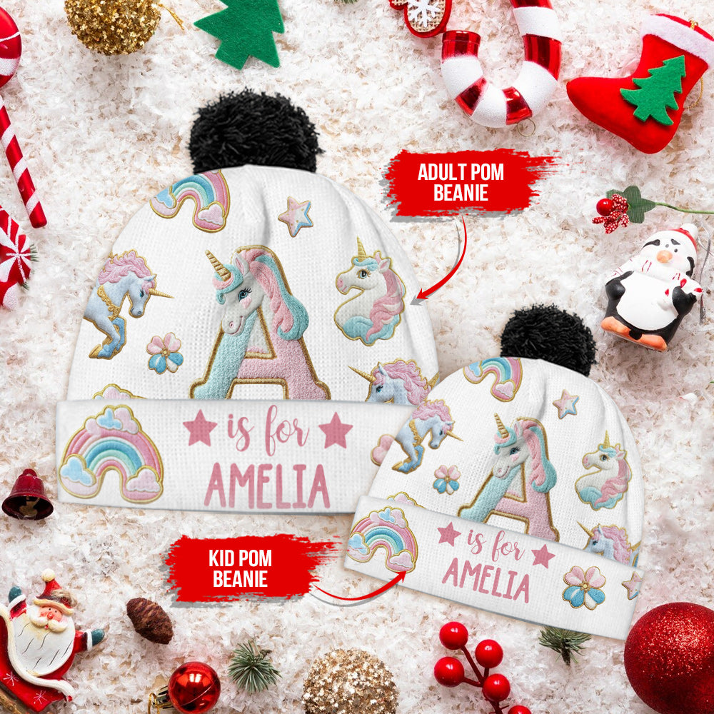 Beautiful Unicorn Alphabet - Personalized Kid Beanie Hat