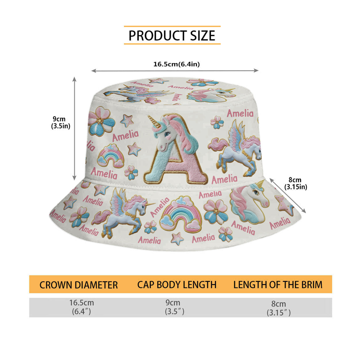 Beautiful Unicorn Alphabet - Personalized Kid Bucket Hat