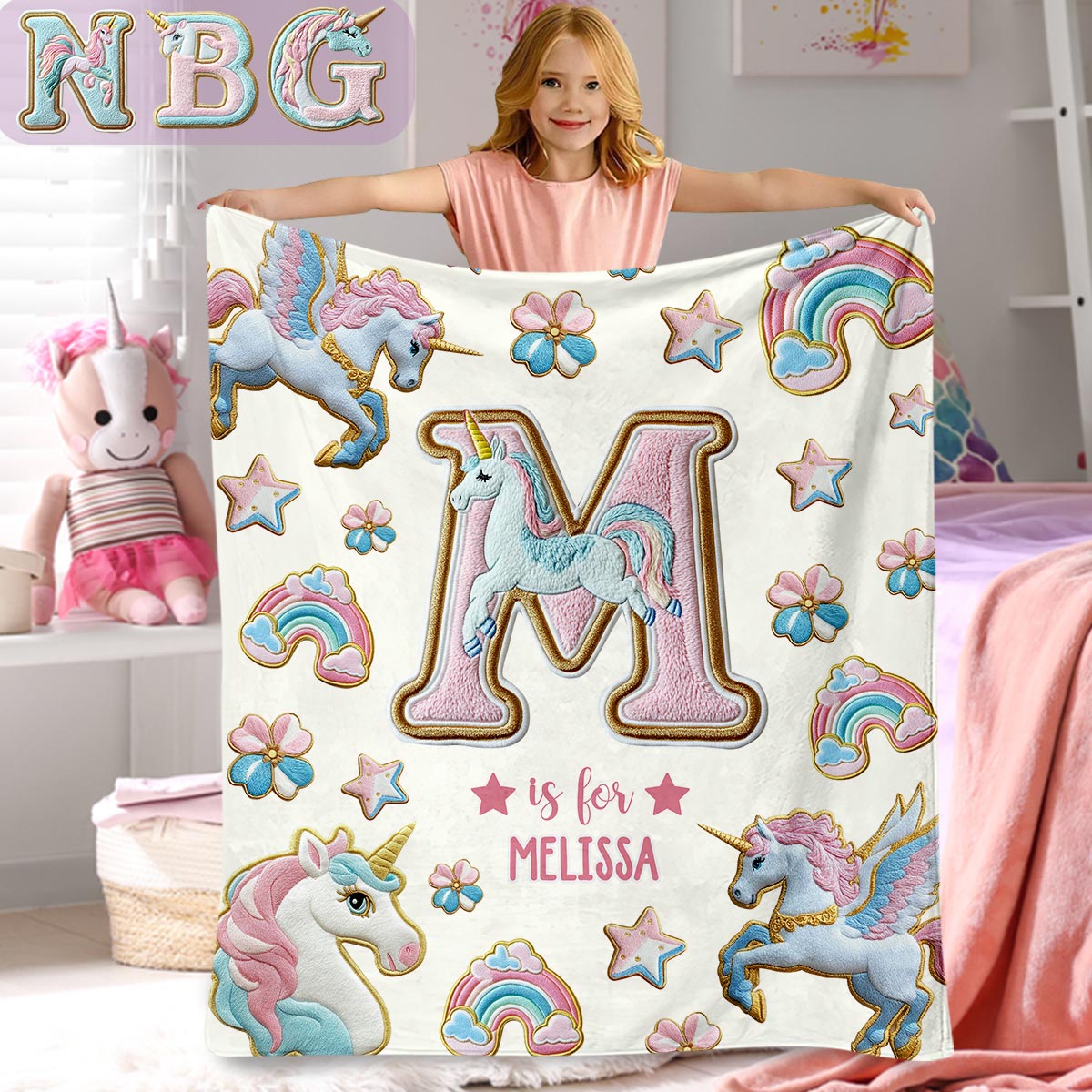 Beautiful Unicorn Alphabet - Personalized Kid Blanket