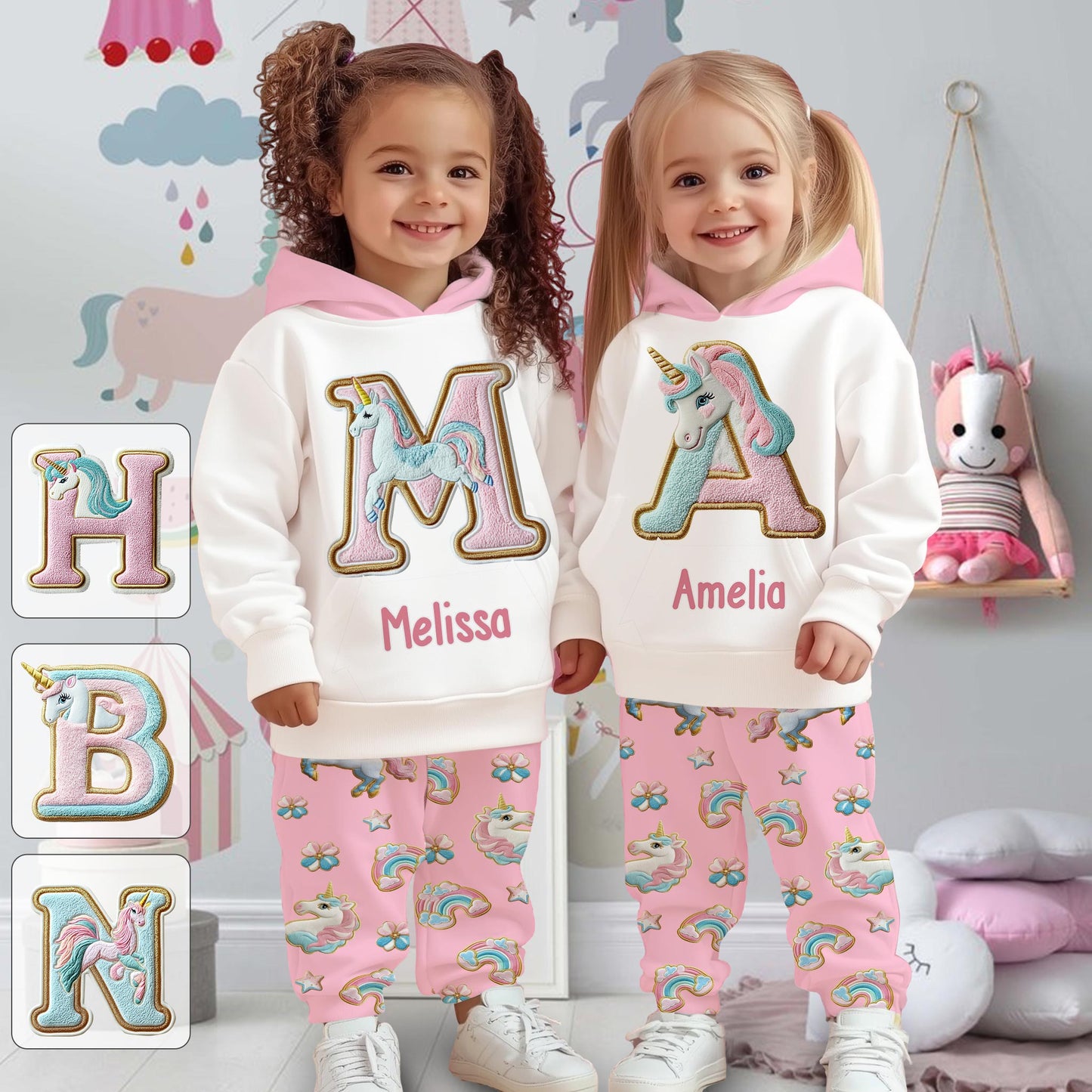 Beautiful Unicorn Alphabet - Personalized Kid Kid Hoodie & Kid Jogger Sweatpants