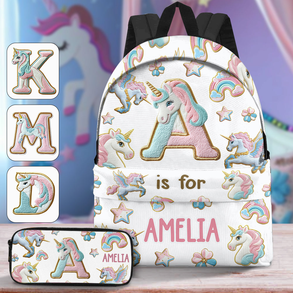 Beautiful Unicorn Alphabet - Personalized Kid Backpack & Pencil Case