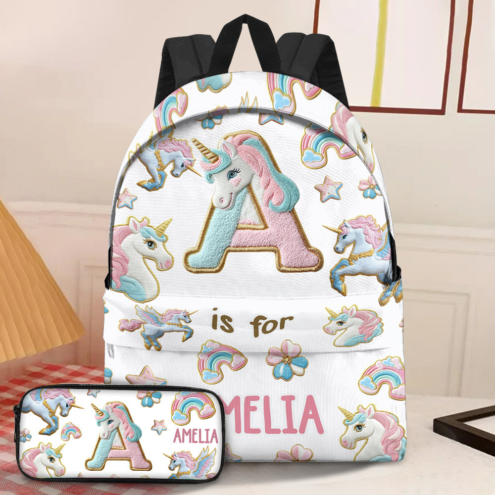 Beautiful Unicorn Alphabet - Personalized Kid Backpack & Pencil Case