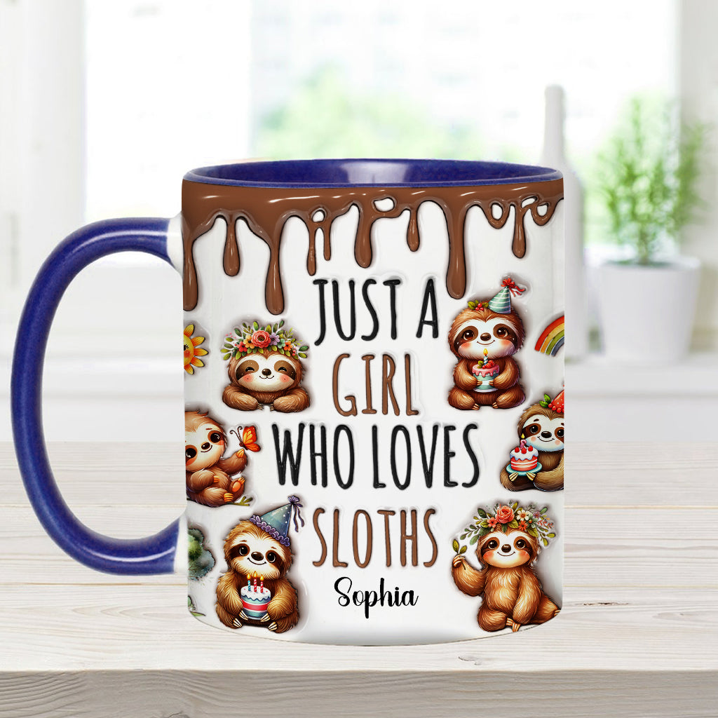 Einfach ein Mädchen, das Faultiere liebt – personalisierte Tasse mit Faultier-Motiv