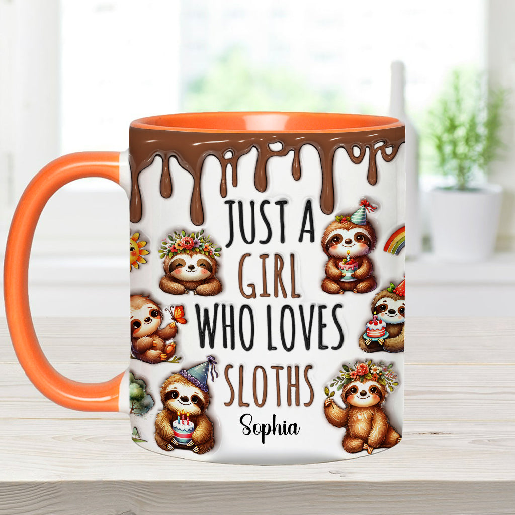 Einfach ein Mädchen, das Faultiere liebt – personalisierte Tasse mit Faultier-Motiv