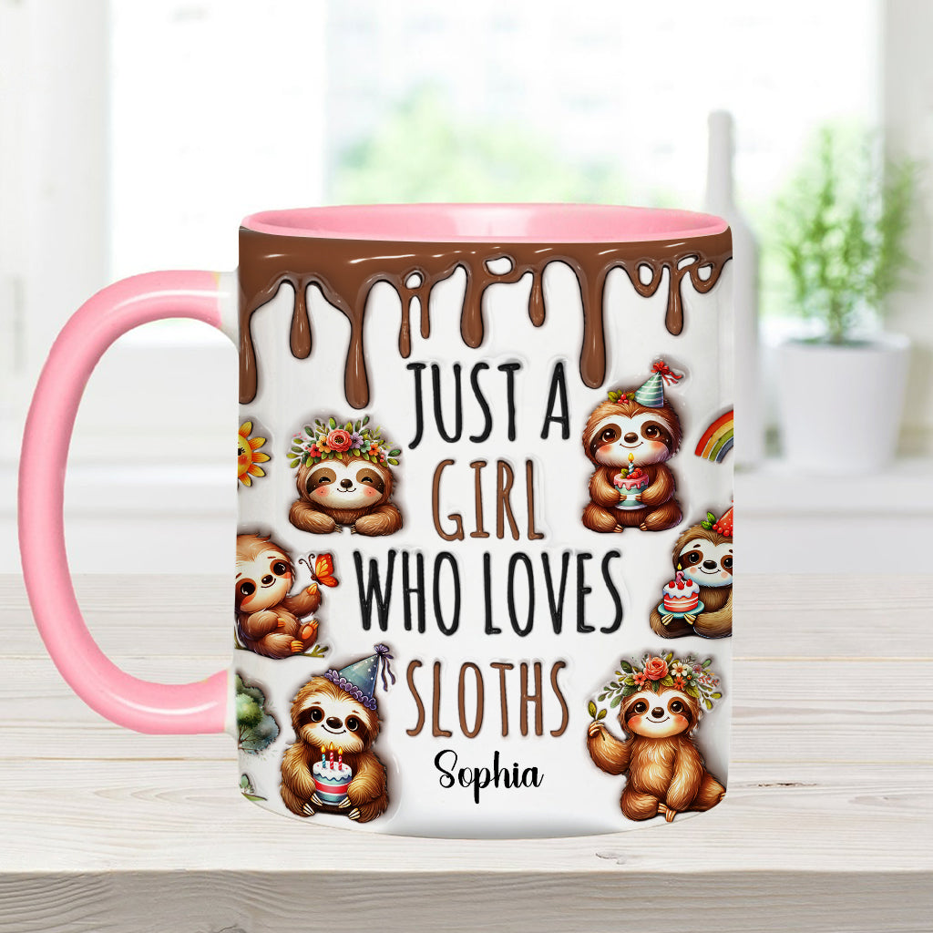 Einfach ein Mädchen, das Faultiere liebt – personalisierte Tasse mit Faultier-Motiv