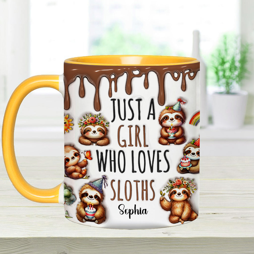 Einfach ein Mädchen, das Faultiere liebt – personalisierte Tasse mit Faultier-Motiv