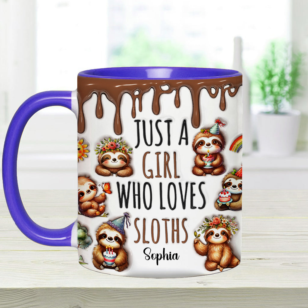Einfach ein Mädchen, das Faultiere liebt – personalisierte Tasse mit Faultier-Motiv