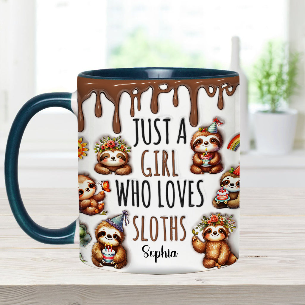 Einfach ein Mädchen, das Faultiere liebt – personalisierte Tasse mit Faultier-Motiv