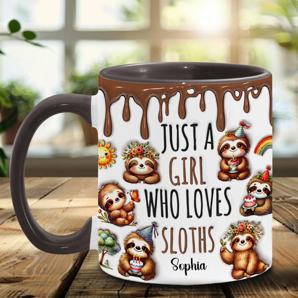 Einfach ein Mädchen, das Faultiere liebt – personalisierte Tasse mit Faultier-Motiv
